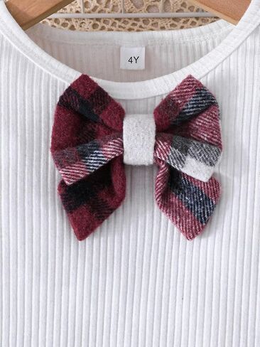 Toddler Girl Plaid Outfits Girls Long Sleeve Knit Ribbed Shirt Plaid Skirt Set Fall Winter Clothes 2-7T in Saudi Arabia