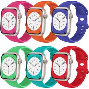 6 Pack Sport Bands Compatible with Apple Watch Band 38mm 40mm 41mm 42mm 44mm 45mm 49mm,Soft Silicone Waterproof Strap for iWatch Ultra2 Series 9 Ultra 8 7 6 5 4 3 2 1 SE Women Men