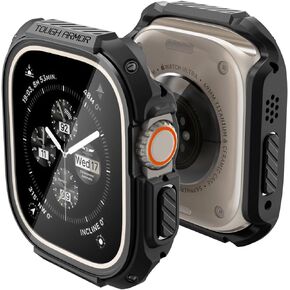 Spigen Tough Armor Designed for Apple Watch Ultra 2/Apple Watch Ultra Case 49mm Durable Full Coverage Apple Watch Ultra Case with Built-in Touch Sensitive Tempered Glass Screen Protector - Black