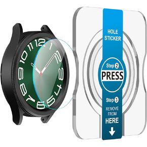 AMANECER (عبوتان من واقي الشاشة الزجاجي المقوى مصمم لساعة Galaxy Watch 6 40 مم 44 مم وساعة Glaxy 6 الكلاسيكية 43 مم 47 مم، تركيب سهل للغاية - غطاء واقي لساعة سامسونج الذكية 2023