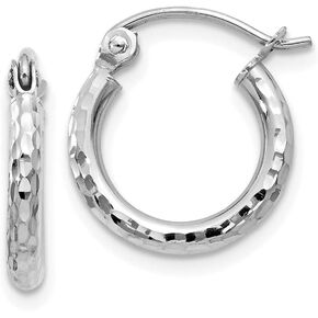 14K White Gold Engraved Diamond Cut Round Hoop Earrings For Women -Choose From 1/2 inch to 2 inches