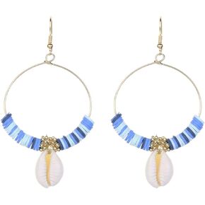 Boho Beach Hoop Earrings for Women Seashell Earrings,Bohemian Shell Drop Dangle Huggie Hoop Earrings for Teen Girls Beachy Ocean Dangling Earrings