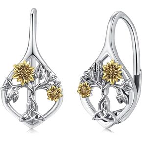 Sunflower Earrings 925 Sterling Silver Sunflower Leverback Earrings Tree of Life Hoop Earrings Jewelry Gifts for Women Girls