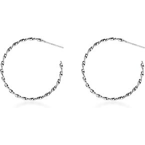 SLUYNZ 925 Sterling Silver Open Hoop Earrings for Women Teen Girls Twisted Round Hoop Earrings Post Minimalist Big Circle Earrings 1.3 Inch