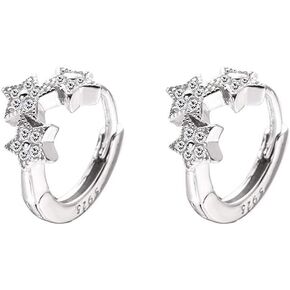 Star CZ S925 Sterling Silver Small Sleeper Cuff Hoop Earrings for Women Teen Girls Cartilage 2nd Hole Cute Tiny Huggie Endless Tragus 8mm Hoops Fashion Piercing Jewelry Gifts Best Friend Daughter
