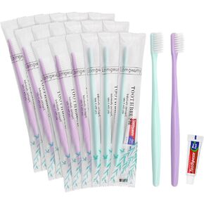 Disposable Toothbrush, Toothbrush Bulk, Bulk Toothbrush and Toothpaste Sets, Individually Packaged, 2 Colors, Delicate and Practical, Suitable for Hotel, Home, Camping, Travel (PACK-30)