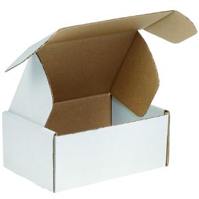 BFMFL964 Deluxe Literature Cardboard Mailers, 9 x 6 1/4 x 4 Inches, Corrugated Die-Cut Shipping Boxes, Medium White Mailing Boxes (Pack of 50)
