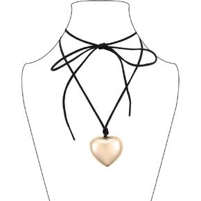 Tgirls Black Velet Necklace Puffy Heart Choker Long Rope Necklaces Suede Gothic Adjustable Pendant Necklace for Women and Girls