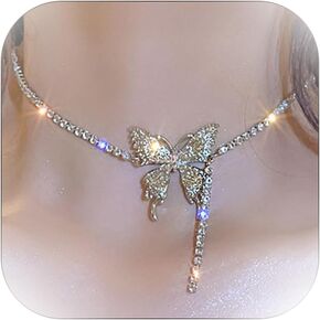 Butterfly Choker Necklace Rhinestone Choker Necklace Sparkly Tassel Necklace for Women Collarbone Necklace Fashion Jewelry Gifts