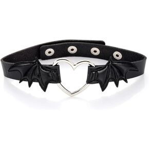 Black Leather Choker Halloween Necklace Wing Heart Choker Necklaces for Women Girls Vampire Halloween Costumes Accessories for Cosplay Party Punk Gothic Chokers for Women