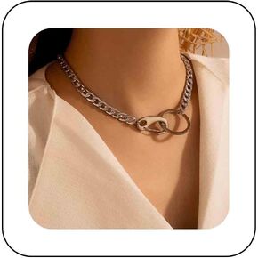 Cuban Link Chain Necklace for Women Silver O Ring Choker Necklace Punk Curb Chain Circle Necklace Hip Hop Jewelry for Girls