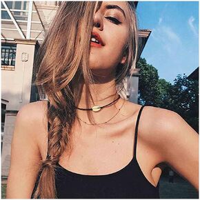 Boho Shell Choker Necklace Vintage Layered Leather Necklace Black Choker Necklace Personlized Velvet Necklace Chain Jewelry for Women and Girls Surf Gifts