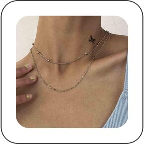 Boho Layered Satellite Chain Choker Necklace Gold Ball Bead Necklaces Chain Vintage Beaded Chain Necklace Layering Bead Necklace Chain Jewelry for Women and Girls