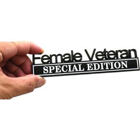 Female Veteran Edition Special Emblem Car Decal, Warrior Soldier 3D Sticker, Female Veteran Special Edition Letters Car Badges, Accessories (Black/Red)