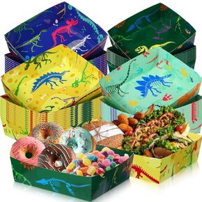 Tioncy 48 Pack Dinosaur Party Paper Trays 5 lb Nacho Boats Large Paper Food Trays for Snack for Baby Shower Boys Girls Dinosaur Theme Birthday Party Supplies