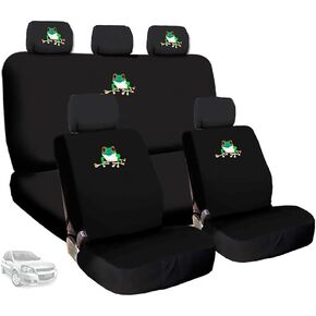 Embroidery Frog Logo Flat Cloth Car Truck SUV Seat Cover Full Sets for Women Men,Universal Fit