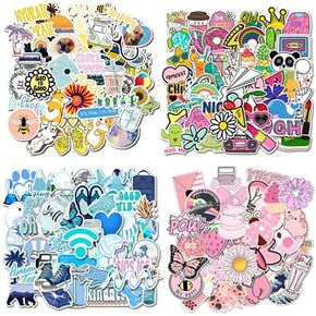 200 Pcs Cute Stickers Water Bottle Hydroflask Waterproof Aesthetic Vinyl Vsco Laptop Luggage Skateboard Computer for Teens Girls Kids Pink, Yellow, Blue,red