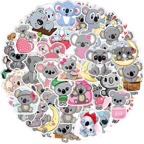 50Pcs Cute Koala Stickers, Waterproof Vinyl Stickers Cartoon Animal Decal Sticker for Hydroflask Laptop Skateboard Luggage Bicycle Kids Teens