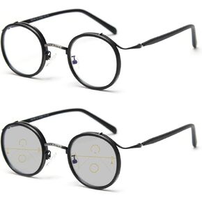 Reading Glasses Transition Photochromic Progressive Multifocus Reader for Men/Women Classic Round Eyewear