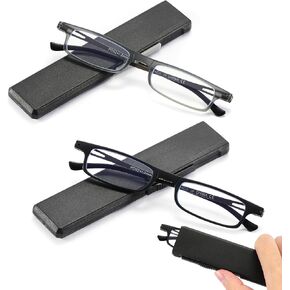 touk Foldable Reading Glasses Anti Blue Light UV, Ultra Thin Slim TR90 Readers with Portable Compact Case for Men Women 2 PCS