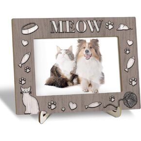 Wooden Photo Frame with Stand, Pet Paw Print Meow Tabletop Picture Frame, Home Display Supplies, Gift for Her Him, Party Favor for Cat Owner, Kitten Lover, 4" X 6" Photo -35