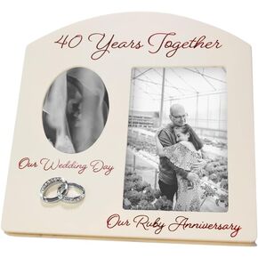 Contemporary 50 Years Together Then and Now Golden Anniversary Light Beige Frame with Double Silver Rings | Beautiful 50th Anniversary Picture Frame