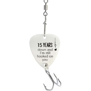 15th Wedding for Men 15 Year Anniversary Fishing Hook Gifts for Husband Christmas Birthday Valentines Day