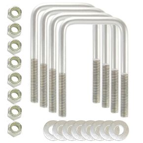 صنع في الولايات المتحدة الأمريكية (4) 304 مسامير مربعة من الفولاذ المقاوم للصدأ على شكل حرف U بقطر 1/2 بوصة × عرض داخلي 3-1/16 بوصة × ارتفاع داخلي 5-5/16 بوصة مع صواميل وغسالات قفل SS للقوارب ومقطورات المرافق التي تناسب Dn أكثر من 3 بوصات معدنية in Kuwait