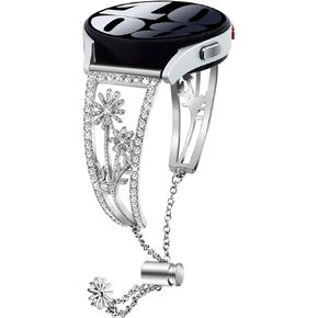 20mm Bling Wildflowers Band for Galaxy Watch 6/5/4 Band 40mm 44mm, Watch 5 Pro, Watch 4 Classic 42mm 46mm, Active 2 40mm 44mm, Watch 5 Pro, Watch 3 41mm Women Adjustable Strap Bracelet Wristband