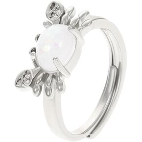 Moonstone Crab Ring Sterling Silver for Women Rainbow Moonstone Ring Statement Band Finger Ring Adjustable Opening Round White Opal Gemstone Ring