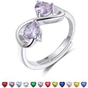 Birthstone Ring for Women, Infinity Love Heart Ring for Her, Sterling S925 Silver Cubic Zirconia, Birthday Jewelry Friendship Ring Mom Daughter Wife Girlfriend