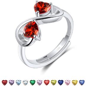 Birthstone Ring for Women, Infinity Love Heart Ring for Her, Sterling S925 Silver Cubic Zirconia, Birthday Jewelry Friendship Ring Mom Daughter Wife Girlfriend