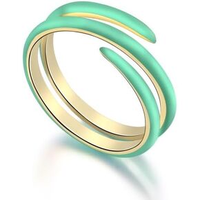 14K Gold Plated Multi Layer Dripping Oil Rings for Women 925 Sterling Silver Blue/Green/Pink Statement Rings Promise Wedding Anniversary Adjustable Rings Christmas Birthday Gifts for Her Wife Girls ,#6-#9