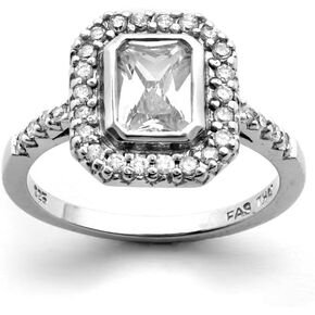 Paz Creations Cubic Zirconia Gemstone Octagon Ring, 925 Sterling Silver Engagment Ring For Women, Classic Elegant and Stylish Jewlery Gift