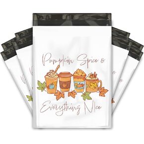 10x13 (100) Fall Poly Mailers - Pumpkin Spice Mailers - Thanks a Latte Designer Poly Mailers Shipping Envelopes Premium Printed Bags