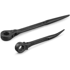 MAXPOWER 2PCS Low Profile Ratchet Scaffold Wrench Set, 7/8 Inch x 3/4 Inch Dual Socket Spud Ratchet, 17 mm x 19 mm Metric Spud Ratchet Scaffold Wrench
