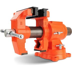 PONY Heavy Duty Bench Vise, 5-inch Jaw Width 5-inch Jaw Opening, 360-Degree Swivel Base with Anvil, Utility Combination Pipe Home Vise for Woodworking, One-Pair Vise Jaw Pad Included