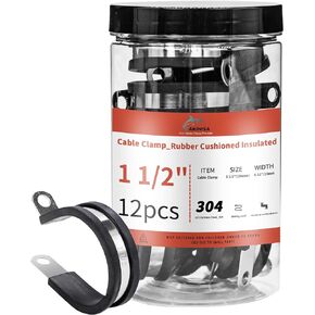 AKIHISA 36pcs 10mm Stainless Steel Cable Clamps, 3/8" 304 Stainless Steel Rubber Coated Cushioned Insulated Cable Clamp, Metal Clamp, Loop Clamps, Pipe Clamp for Wiring, Pipes and Hoses