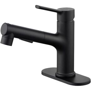 Brushed Gold Bathroom Sink Faucet with Pull Out Sprayer Single Handle Modern Bathroom Basin Faucet Solid Brass Faucet for with Bathroom Sink Deck Plate 1 Hole with Cover Plat