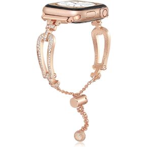 أساور سلسلة بلينغ متوافقة مع سوار ساعة أبل 38 مم 40 مم 41 مم 42 مم 44 مم 45 مم 49 مم iWatch Series SE 8 7 6 5 4 3 2 1، حزام معصم معدني أنيق من حجر الراين الماسي للنساء in Kuwait