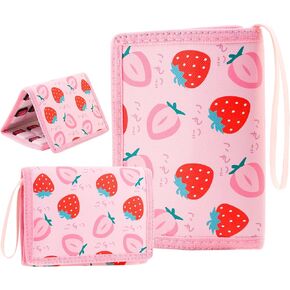 Pink Switch Game Case Holder for Nintendo Switch/OLED/Lite, Tri-fold Game Cartridge Case with 24 Card Slots, Strawberry Storage Bag for Switch Game Card & Pro SD Card