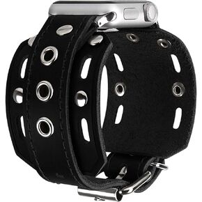 VIQIV Leather Cuff Watch Bands Compatible with Apple Watch Band 41mm 40mm 38mm 49mm 44mm 45mm 42mm iWatch Series SE/9/8/7/6/5/4/3/2 Ultra Straps for Women Men, Studded Smart Watch Bands, Punk Dressy Smartwatch Bracelet