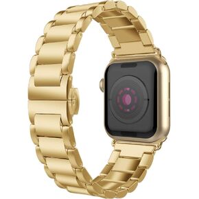 متوافق مع سوار iWatch مقاس 30 مم/40 مم/42 مم/44 مم، حزام معصم معدني من الفولاذ المقاوم للصدأ مع مشبك قابل للطي على شكل فراشة بديل لسلسلة iWatch 6/5/4/SE/3/2 in Kuwait