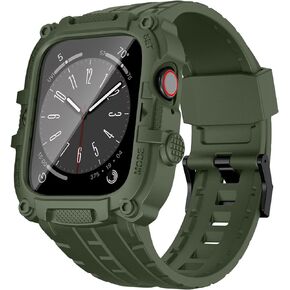 Compatible for Apple Watch Band 45mm 44mm with Case Built-in Screen Protector,Men Rugged Case with Sport Military Protective Strap for iWatch Series 9/8/7/6/SE/5/4