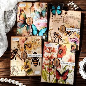 Yoksas 80 Sheets Vintage Butterfly Honeybee Flowers Scrapbook Paper - Aesthetic Junk Journals Decorative Paper for Posters,Card Making,Scrapbook Craft Supplies