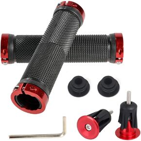 Bike Handlebar Grips, Double Lock on Locking Bicycle Handlebar Grips, Rubber Soft Anti-Skid Cycling Bike Grips for Mountain MTB, Folding Car