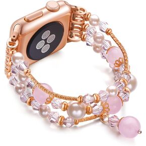 Women Band Compatible with Apple Watch 38mm 40mm 41mm 49mm 45mm 44mm 42mm, Fashion Cute Handmade Pearl Stretchy Watch Strap for iWatch Ultra 2 SE Series 9/8/7/6/5/4/3/2/1