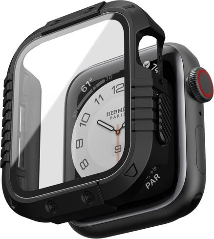 GELISHI Hard Case Compatible with Apple Watch Case 44mm, Rugged Protective Case Cover with Tempered Glass Screen Protector for Watch SE/Series 6 5 4, Black in Saudi Arabia