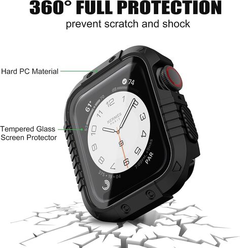 GELISHI Hard Case Compatible with Apple Watch Case 44mm, Rugged Protective Case Cover with Tempered Glass Screen Protector for Watch SE/Series 6 5 4, Black in Saudi Arabia