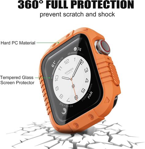 GELISHI Hard Case Compatible with Apple Watch Case 44mm, Rugged Protective Case Cover with Tempered Glass Screen Protector for Watch SE/Series 6 5 4, Black in Saudi Arabia